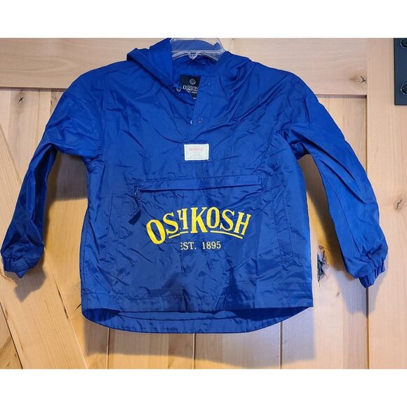 Vintage OshKosh Blue Windbreaker Rain Jacket Hooded Size 6/7 Packable - Picture 1 of 14